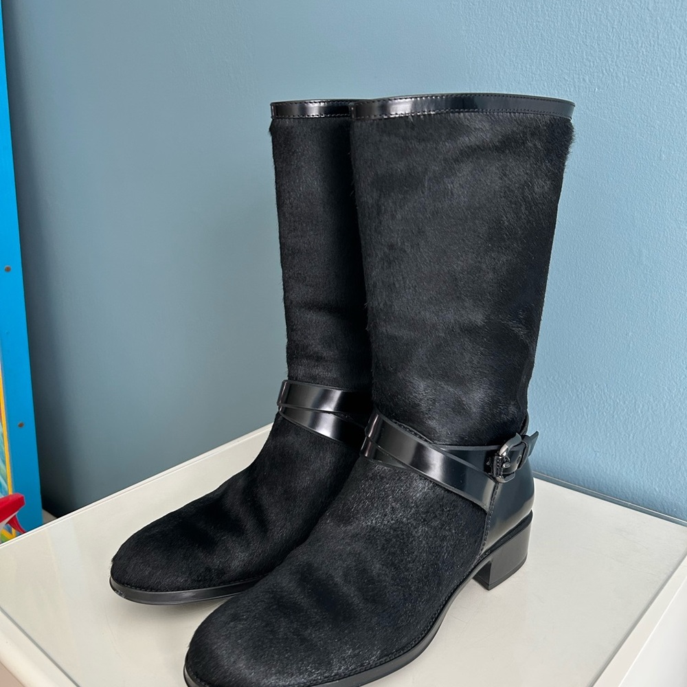 Tod’s Black Leather and Hair Calf Winter Boots